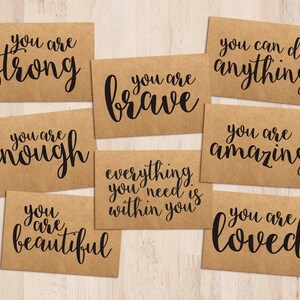 Set of 8 Affirmation greetings cards. Printed on kraft card.
