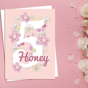 Carte d'anniversaire personnalisée 5 ans - Fille 5 ans