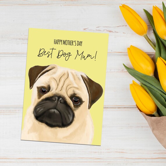 Pretty 'From the Dog' on Mother's Day Woof-ly pug dog Mother's Day card 