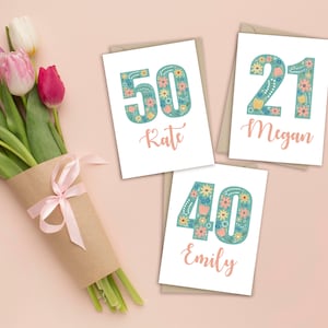 Personalisierte florale Alterskarte - Geburtstagskarte - Jedes Alter - Jeder Name