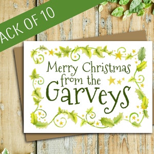 Pack of 10 Personalised family Christmas Cards