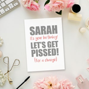 Humorvolle personalisierte Grußkarte 'Let's get pissed'
