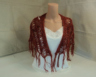 Handcrafted Shawl Wrap Burgundy Hand Spun Merino Wool Silk Mix Female Adult