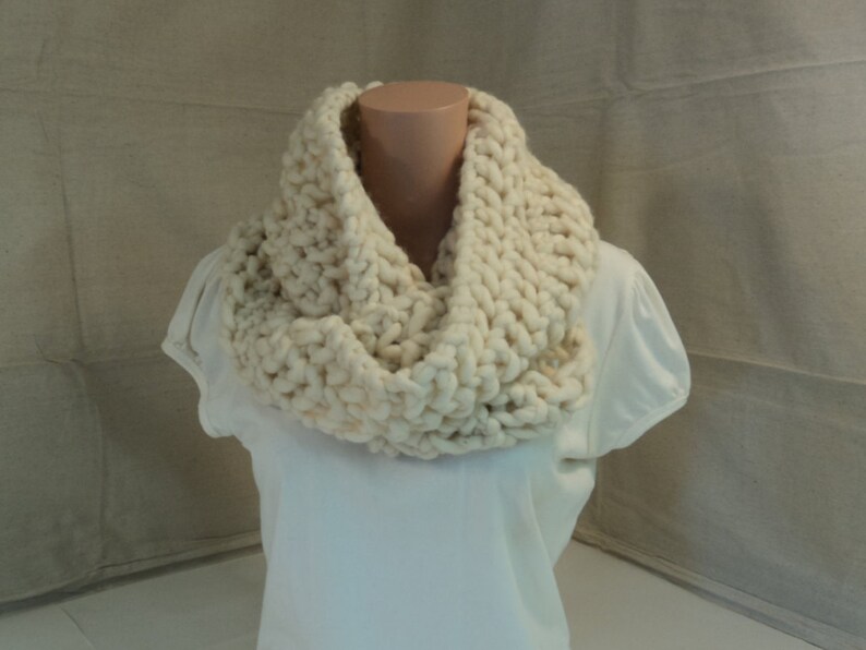 Handcrafted Cowl Wrap Cream Textured Merino Wool Infinity Female Adult image 1