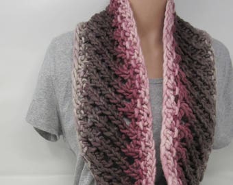 Handcrafted Knitted Cowl Rose/Gray Textured 100% Merino Wool Female Adult