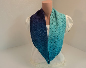 Handcrafted Wrap Cowl Teal Blue Purple Lace Ombre 100% Wool Female Adult