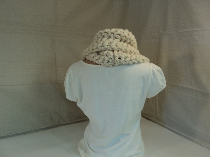 Handcrafted Cowl Wrap Cream Textured Merino Wool Infinity Female Adult image 3