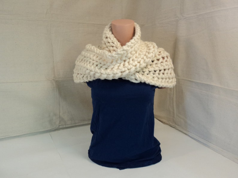 Handcrafted Cowl Wrap Cream Textured Merino Wool Infinity Female Adult image 5