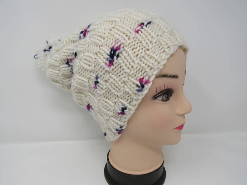 Hecho a mano tejida gorro de gorro texturizado Pom Pom 100% Merino lana hembra adulto imagen 2