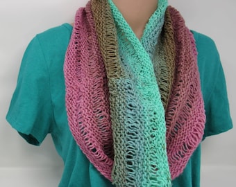 Handcrafted Knitted Cowl Wrap Shawl 100% Merino Wool Female Adult Multi-Color