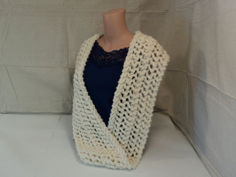 Handcrafted Cowl Wrap Cream Textured Merino Wool Infinity Female Adult image 4