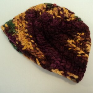 Handcrafted Baby Hat Green Gold Brown Textured 100% Merino Wool Unisex Kids 0-1
