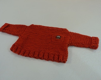 Handcrafted Baby Sweater Burnt Orange Pocket Owl Button 100% Cotton Unisex