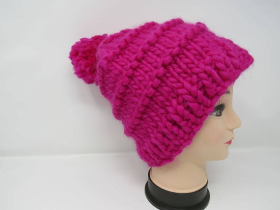 Handcrafted Knitted Hat Beanie Hot Pink 