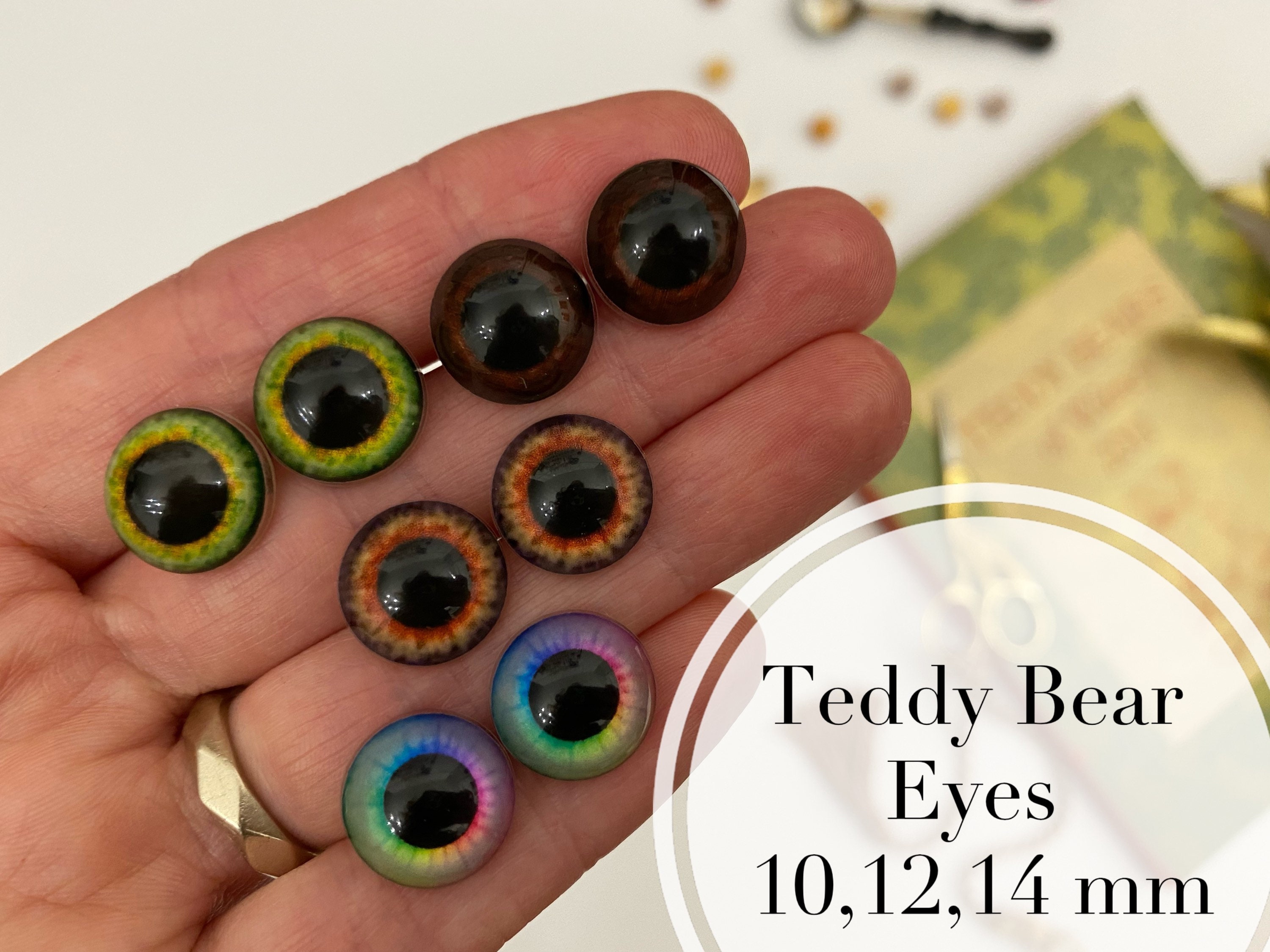  14mm Pair of Brown Teddy Bear Glass Eyes for Jewelry Making,  Dolls, Sculptures, More