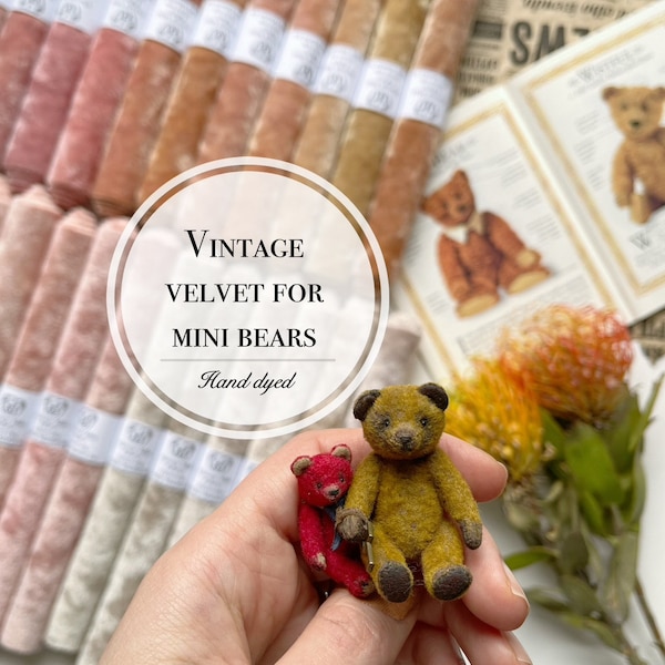 Vintage velvet fabric for mini teddy bears, miniature fabric for teddy bear making, mini fabric for teddy