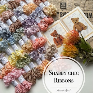 Hand dyed rayon Shabby chic ribbon, 100% rayon, vintage style hand dyed ribbon, ribbon for teddy bears, shabby chic ribbon