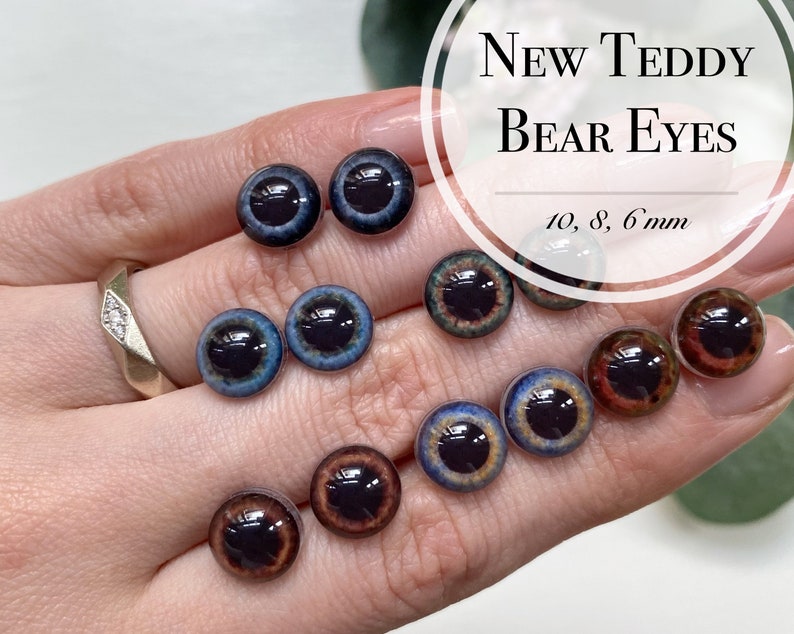 NEW Teddy bear eyes 10, 8, 6 mm one pair/ eyes with loop /eyes for dolls and teddy bears/ price per pair zdjęcie 1