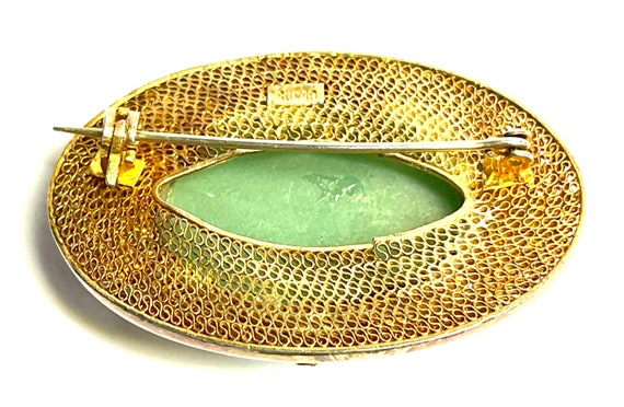 Chinese Gilt Silver Vermeil Filigree Oval Pin Bro… - image 2
