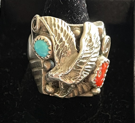 Native American Eagle Sterling Silver Ring Signed… - image 1