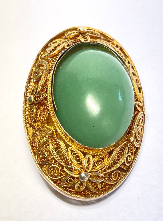 Chinese Gilt Silver Vermeil Filigree Oval Pin Bro… - image 5