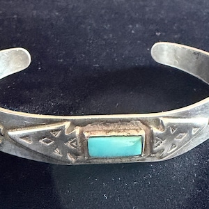 Native American Sterling Silver Turquoise Cuff Bracelet Arrow Snake Signed Vintage