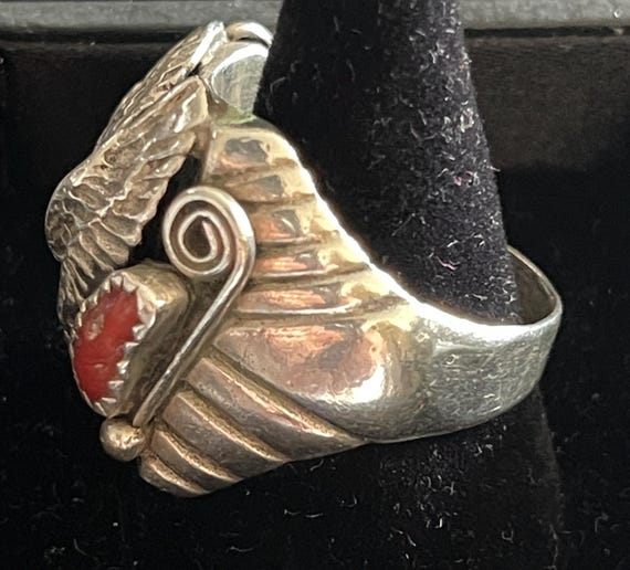 Native American Eagle Sterling Silver Ring Signed… - image 3