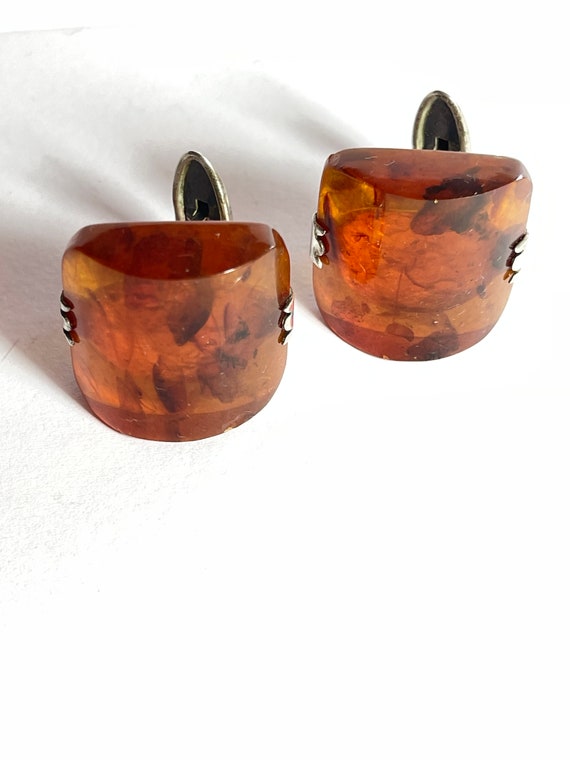 Soviet Russian Amber Silver Cufflinks Vintage