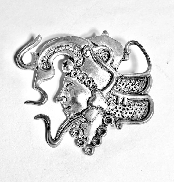 Man In Headdress Brooch Sterling Silver Vintage