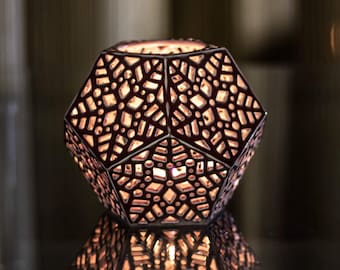 Geometric candle lantern dodecahedron lamp Red ceramic candle holder table centerpiece Ceramic Christmas tea light holder