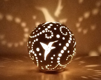 Hummingbird tea light holder - gifts for women Hummingbird decor ceramic candle holder Night light with hummingbird ornament