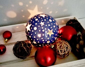 Linterna de vela azul - lámpara de sombra de decoración de estrella de Navidad Portavelas de té de cerámica azul - pieza central de mesa navideña y decoraciones de luz nocturna