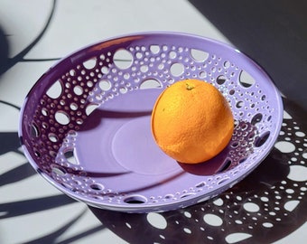 Very peri color ceramic dinnerware plate with holes Lavender color easter table centerpiece decor Pottery serving dish fruit bowl