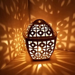 Square candle holder with lid - moroccan style decor lamp Living room table lantern - centerpiece lights Ceramic bowl or candy jar with lid