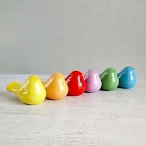 Handmade colorful ceramic birds - LGBTQ gifts for wife Rainbow love bird - spring and easter table top / shelf decor Pride bird gift