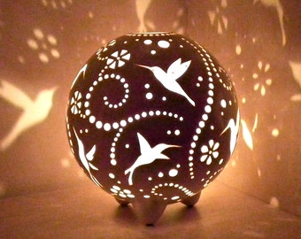 Hummingbird gifts ceramic bird lamp - christmas gift ceramic lantern Humming bird tea light holder - gardening gift