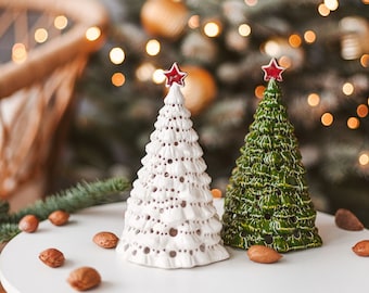 Centro de mesa de linterna de vela de árbol de Navidad - Idea de regalo de Navidad para esposa Portavelas mamá regalo de Navidad de hija o centro de mesa navideño