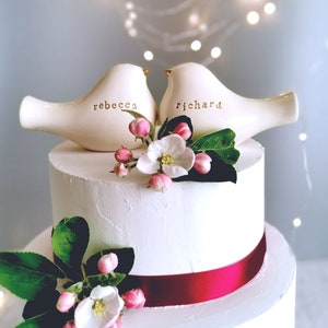 Ceramic bird love wedding cake topper for newlywed gift Ceramic cake topper Wedding reception decor Couples name centerpiece