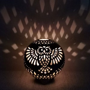 Ceramic owl candle holder - Christmas gift idea for men Grey tealight holder - owl décor lights or bird lover birthday gift idea