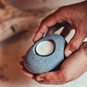 Imitation stone tea light holder - meditation gift for her Imitation stone candle holder / tealight holder for fall or beach decor