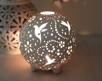 Lampada ombra colibrì - regalo di Natale per uccelli o regali per il 60° compleanno per le donne Portacandela / lanterna a candela in ceramica - regalo di inaugurazione della casa