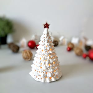 Candle lantern Christmas tree table centerpiece Ceramic Xmas tree for Christmas gift Tealight holder Christmas luminary Candle holder image 8