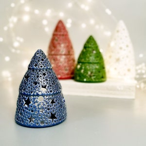 Holiday decor Christmas tree candle holder Christmas tealight Holiday small table light - luminaries christmas Ceramic candle lantern