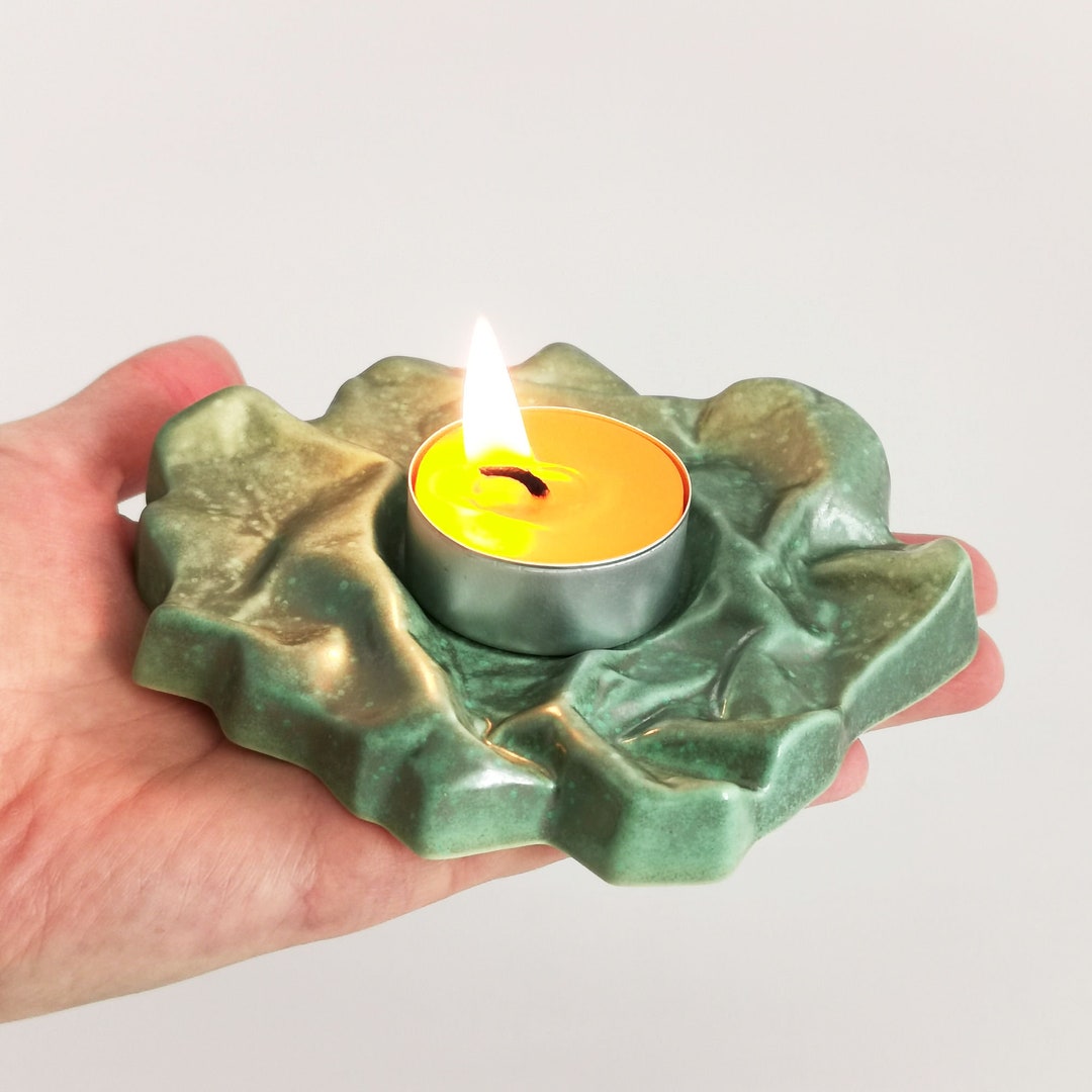 Handmade Ceramic Tea Light Holder: Textured Candle Plate, Modern Table ...