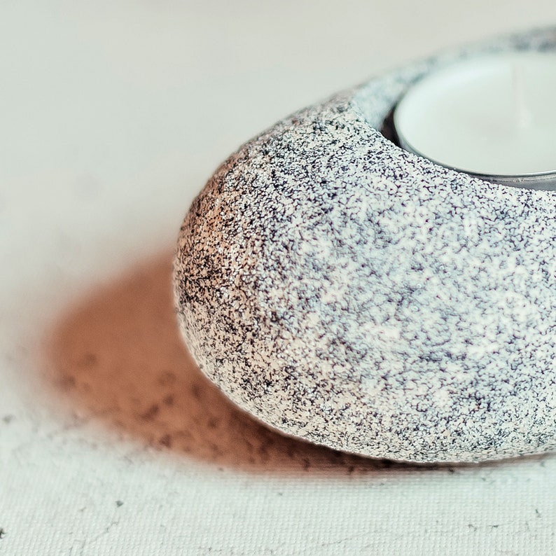 Imitation stone tea light holder meditation gift for her Imitation stone candle holder / tealight holder for fall or beach decor Blue/White Mottled