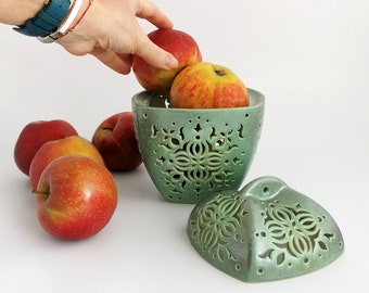 Ceramic bowl / fruit colander with lids Handmade ceramic container - kitchen decor bowl Ceramic centerpiece bowl