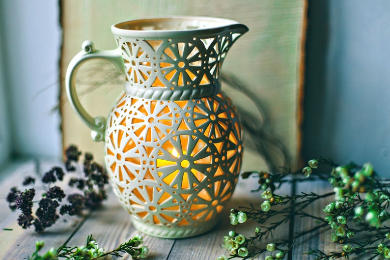 Photophore en poterie, décoration de cheminée de Noël, décoration de cheminée de Noël, cadeau de Noël pour maman, cadeau de sa fille Cornflowers