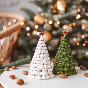 Ceramic christmas tree with lights tea light holder for holiday mantel decor Table centerpiece candle lantern tree candle holder - xmas gift