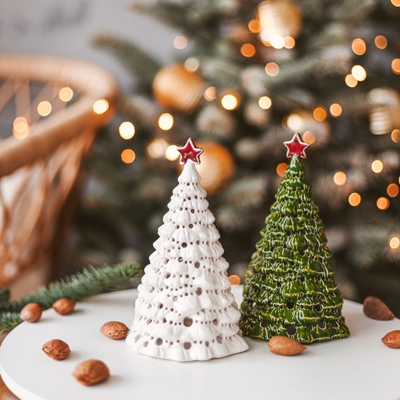 Keramische kerstboom met lichtjes theelichthouder Etsy België