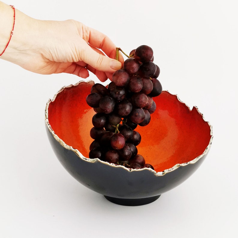 Large Ceramic Serving Bowl Red Fruit Bowl Big Handmade Pottery - Etsy